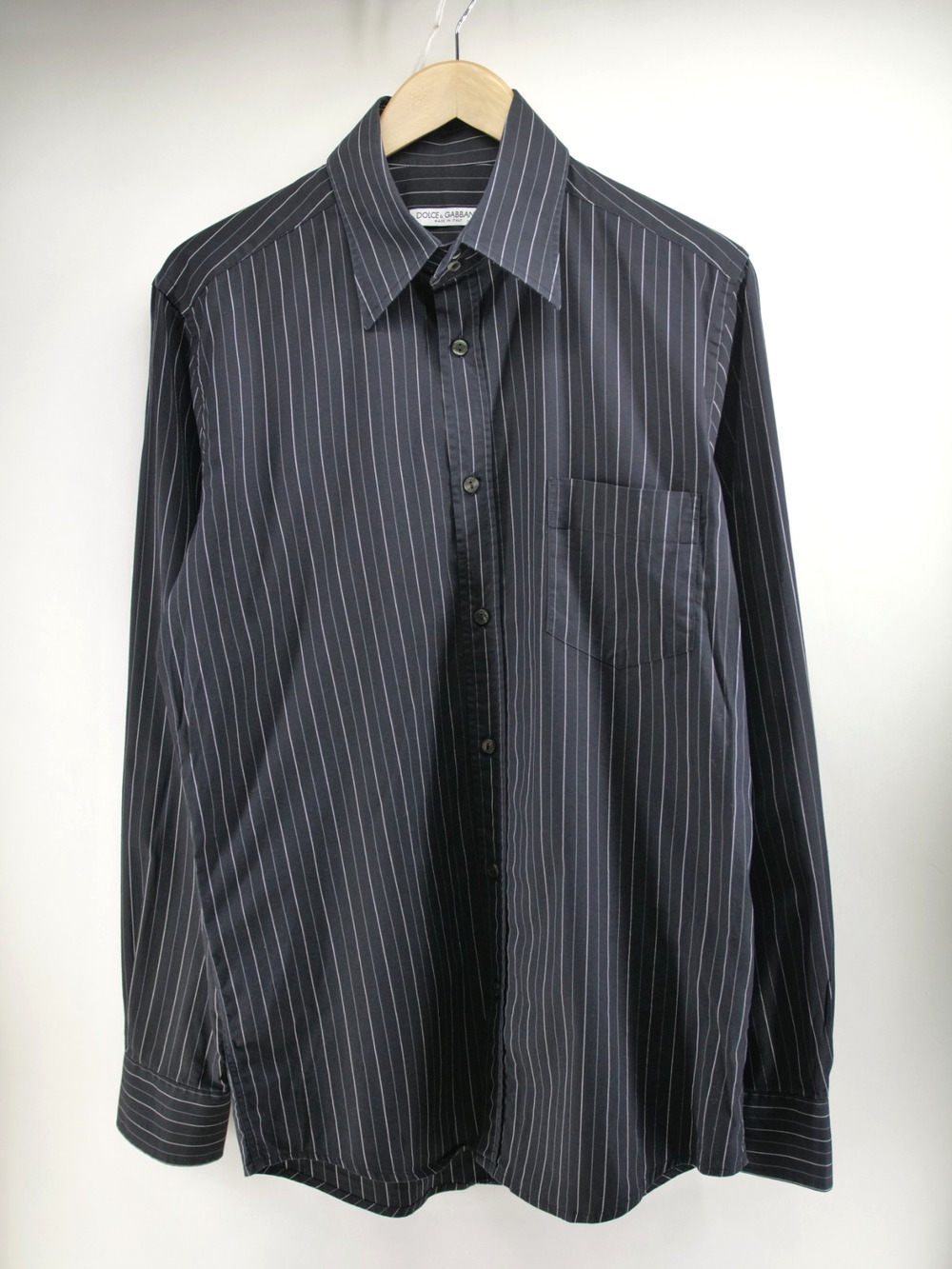 DOLCE & GABBANA Black Men’s Size 16.5 42 Long Sleeve Striped Button Up Shirt